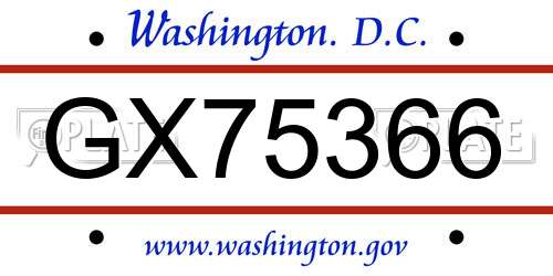 GX75366 District Of Columbia License Plate