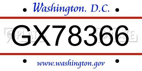GX78366 District Of Columbia License Plate