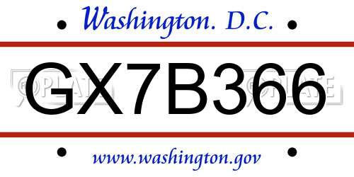 GX7B366 District Of Columbia License Plate