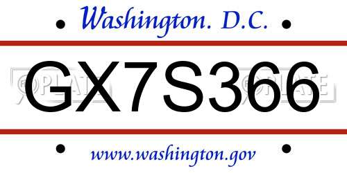 GX7S366 District Of Columbia License Plate