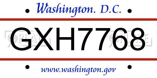 GXH7768 District Of Columbia License Plate