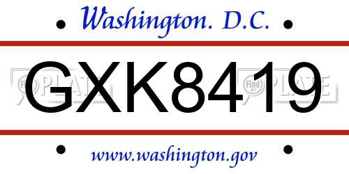 GXK8419 District Of Columbia License Plate