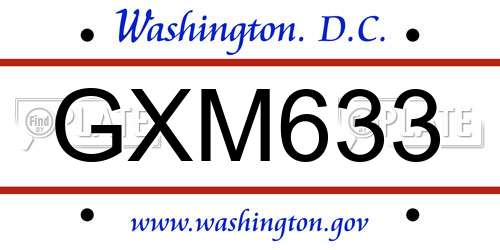 GXM633 District Of Columbia License Plate