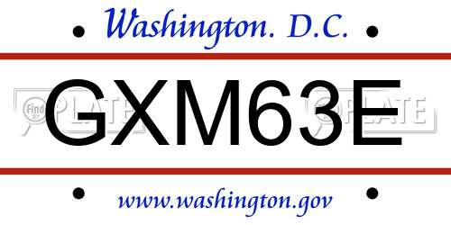 GXM63E District Of Columbia License Plate