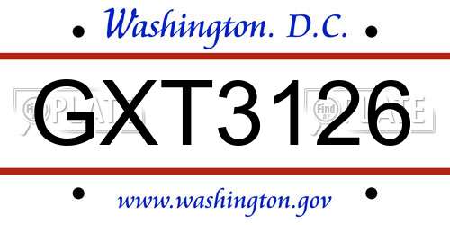 GXT3126 District Of Columbia License Plate