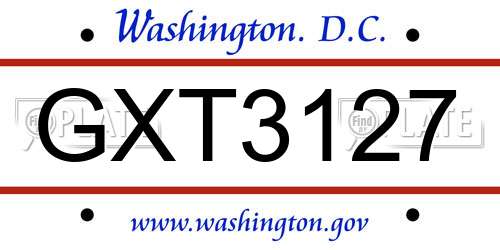 GXT3127 District Of Columbia License Plate