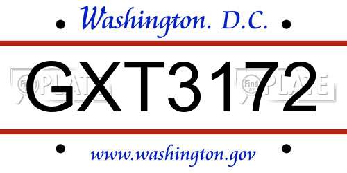 GXT3172 District Of Columbia License Plate