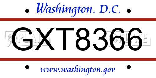 GXT8366 District Of Columbia License Plate