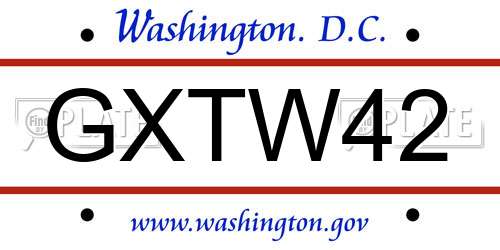 GXTW42 District Of Columbia License Plate