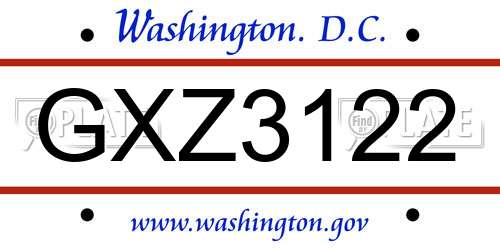 GXZ3122 District Of Columbia License Plate