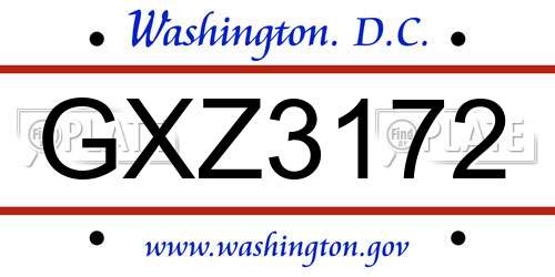 GXZ3172 District Of Columbia License Plate