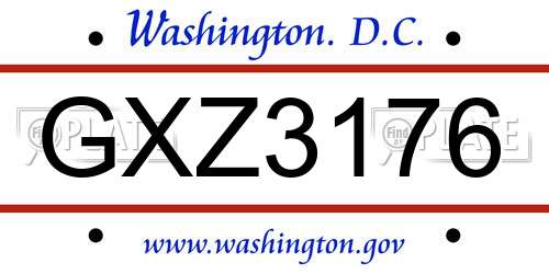 GXZ3176 District Of Columbia License Plate