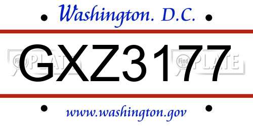 GXZ3177 District Of Columbia License Plate