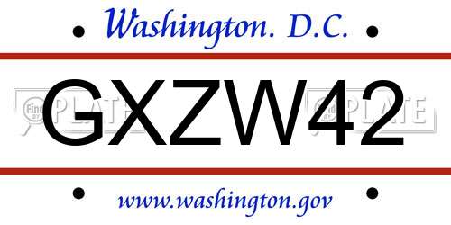 GXZW42 District Of Columbia License Plate