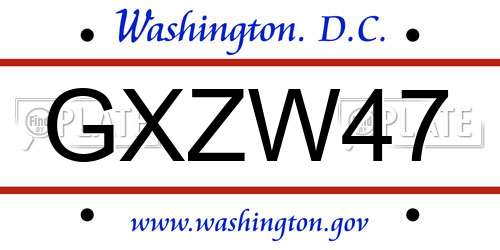 GXZW47 District Of Columbia License Plate