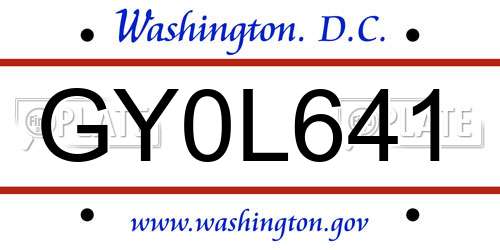 GY0L641 District Of Columbia License Plate