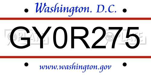 GY0R275 District Of Columbia License Plate