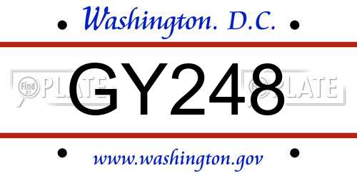 GY248 District Of Columbia License Plate