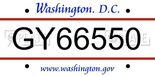 GY66550 District Of Columbia License Plate