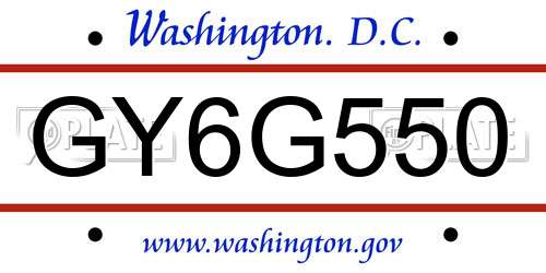 GY6G550 District Of Columbia License Plate