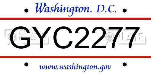 GYC2277 District Of Columbia License Plate