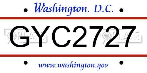 GYC2727 District Of Columbia License Plate
