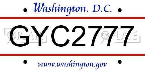 GYC2777 District Of Columbia License Plate