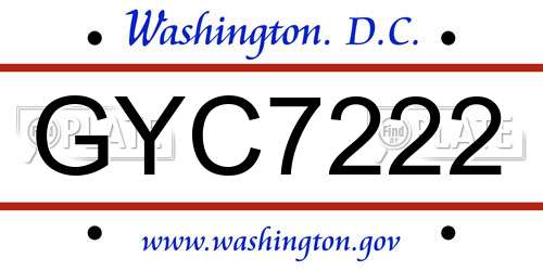 GYC7222 District Of Columbia License Plate