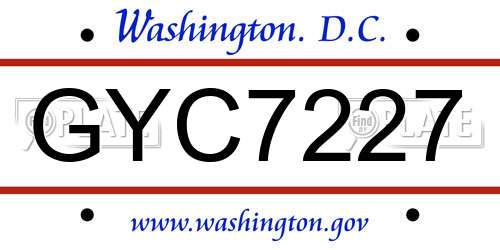 GYC7227 District Of Columbia License Plate