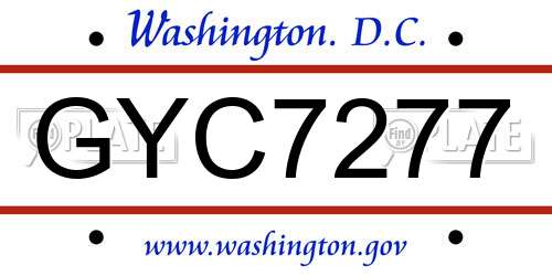 GYC7277 District Of Columbia License Plate