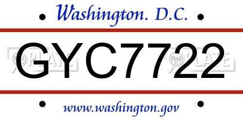 GYC7722 District Of Columbia License Plate