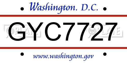 GYC7727 District Of Columbia License Plate