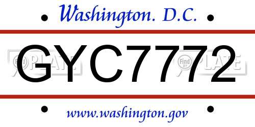 GYC7772 District Of Columbia License Plate