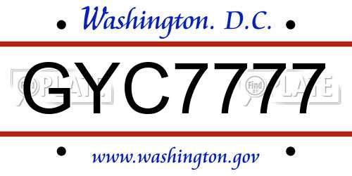 GYC7777 District Of Columbia License Plate