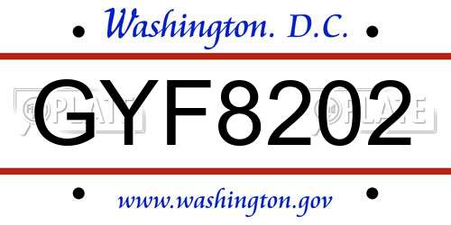 GYF8202 District Of Columbia License Plate