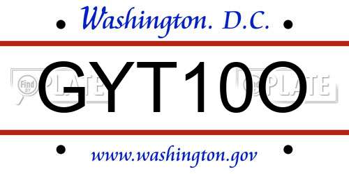 GYT10O District Of Columbia License Plate