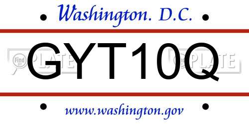 GYT10Q District Of Columbia License Plate
