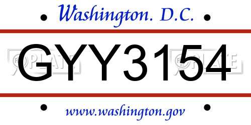 GYY3154 District Of Columbia License Plate