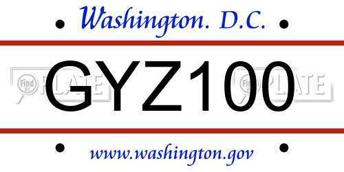 GYZ100 District Of Columbia License Plate