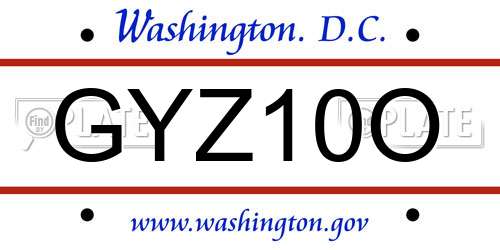 GYZ10O District Of Columbia License Plate