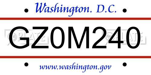 GZ0M240 District Of Columbia License Plate