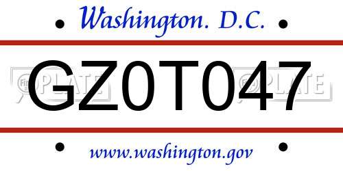 GZ0T047 District Of Columbia License Plate