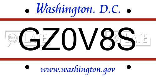 GZ0V8S District Of Columbia License Plate
