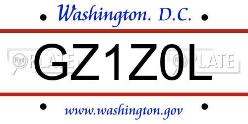 GZ1Z0L District Of Columbia License Plate