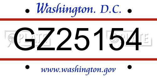 GZ25154 District Of Columbia License Plate
