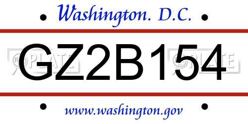 GZ2B154 District Of Columbia License Plate