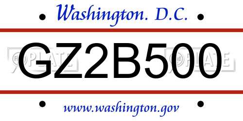 GZ2B500 District Of Columbia License Plate