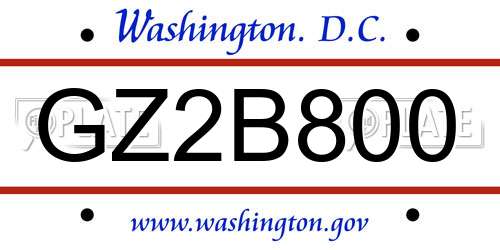 GZ2B800 District Of Columbia License Plate
