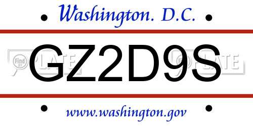 GZ2D9S District Of Columbia License Plate
