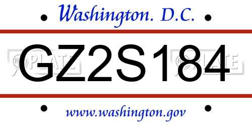 GZ2S184 District Of Columbia License Plate